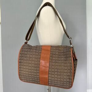 Coach F77004 Hudson Commuter Messenger Bag Signature Jacquard Leather Brown Tan